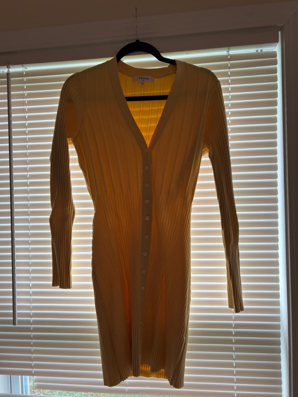 FRAME Yellow Ribbed Button-Front Long Sleeve Dress